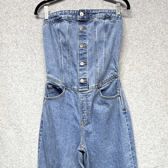 Abercrombie & Fitch Strapless Denim Dipped Waist Jumpsuit Womens MED Corset Y2K - Picture 4 of 10